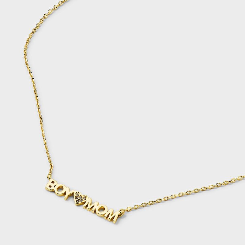 slide 4 of 4, 14k Gold Dipped Cubic Zirconia Boy Mom Heart Necklace - Gold, 1 ct