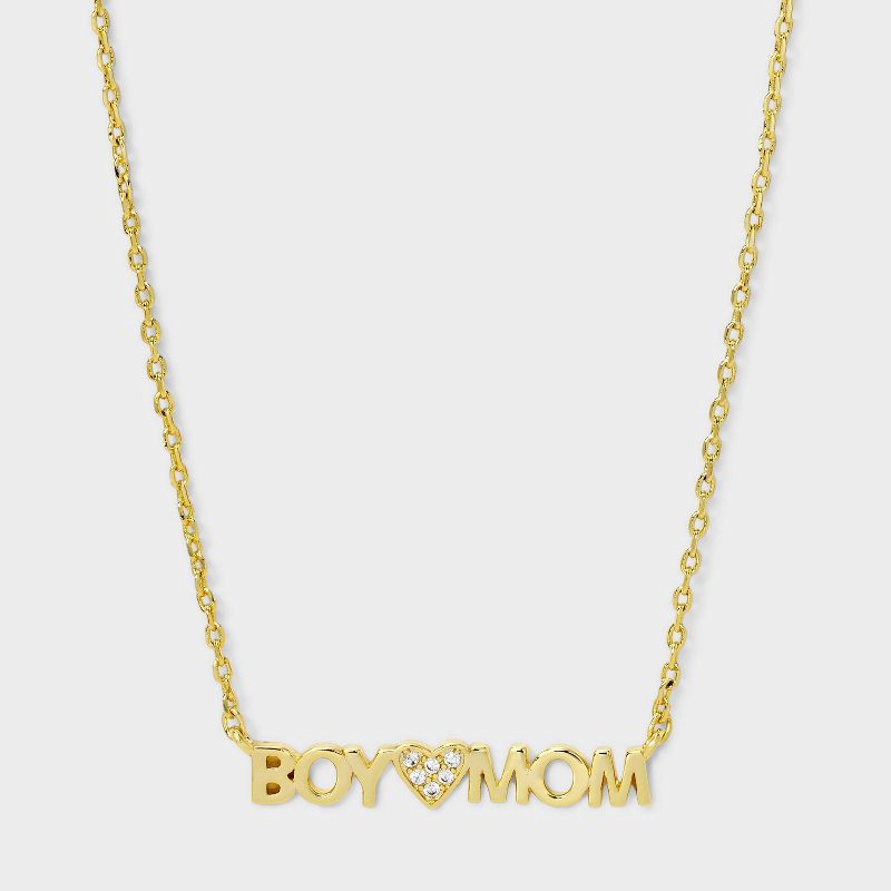 slide 1 of 4, 14k Gold Dipped Cubic Zirconia Boy Mom Heart Necklace - Gold, 1 ct