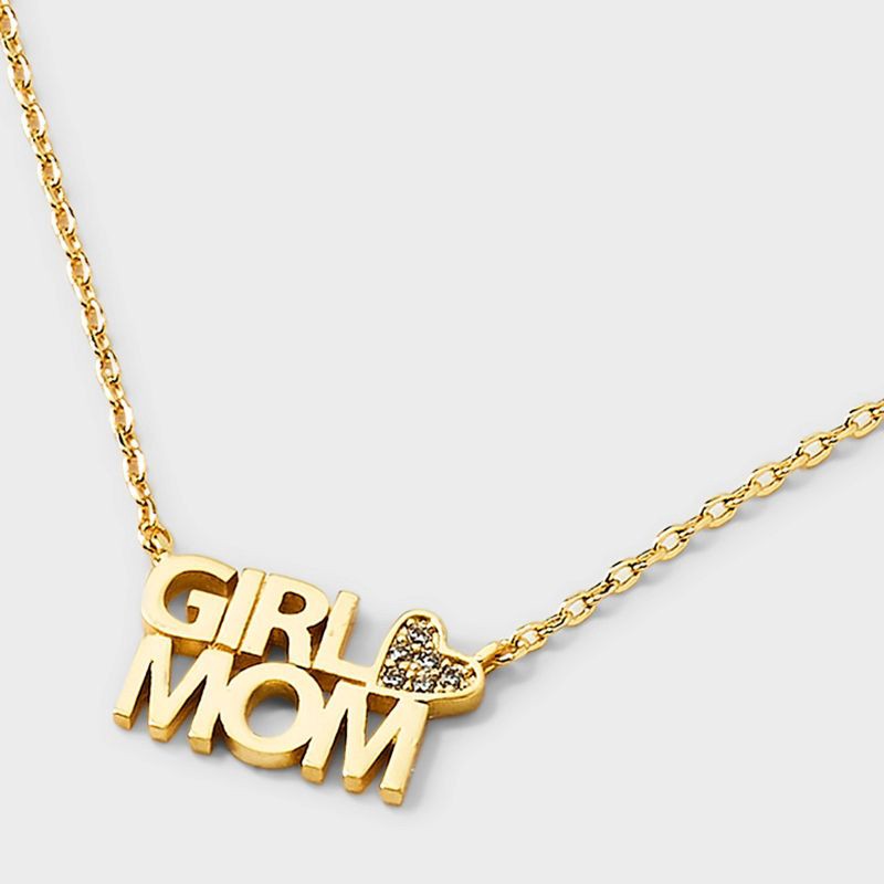 slide 4 of 4, 14k Gold Dipped Cubic Zirconia Girl Mom Heart Necklace - Gold, 1 ct