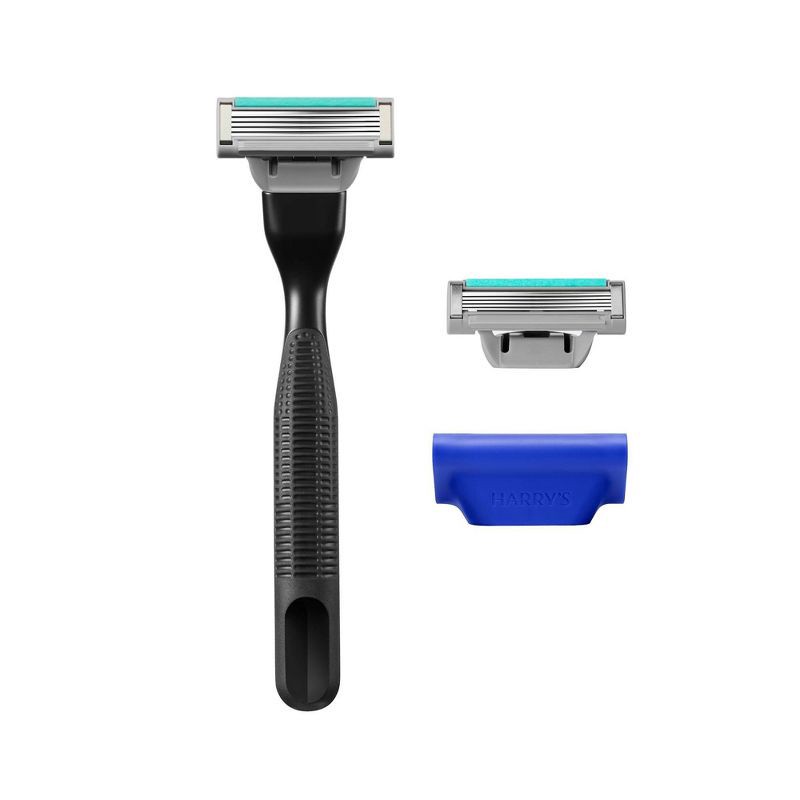 slide 2 of 9, Harry's Plus Men's Razor Handle with 2 Razor Blade Cartridges - All Black, 1 ct
