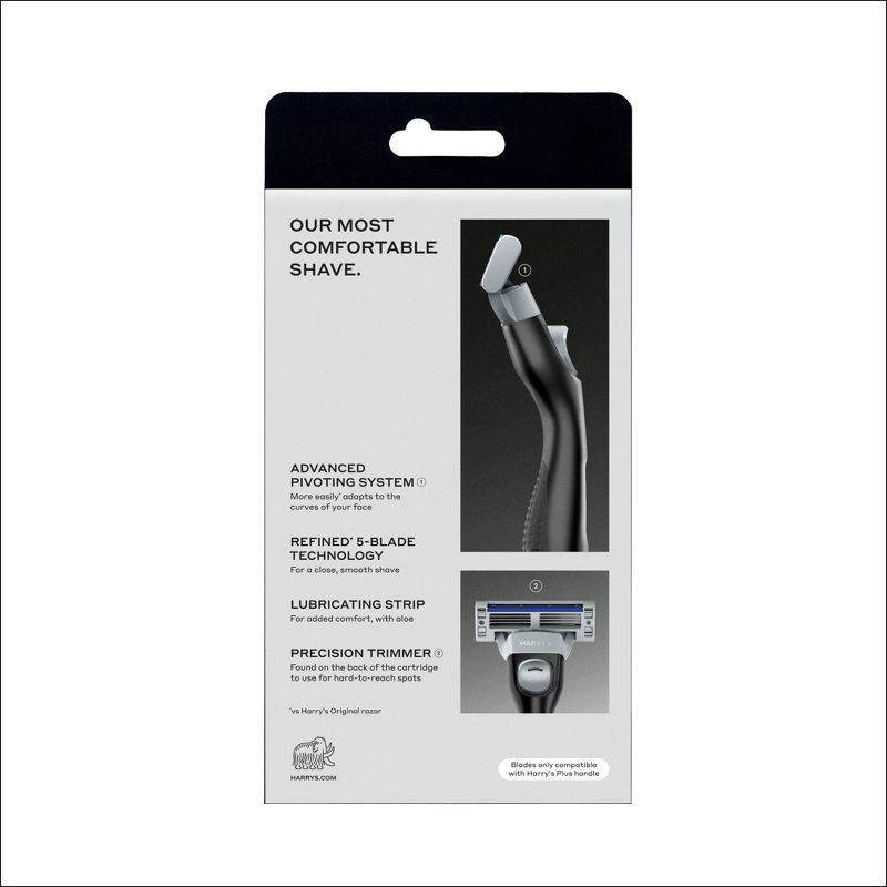 slide 9 of 9, Harry's Plus Men's Razor Handle with 2 Razor Blade Cartridges - All Black, 1 ct
