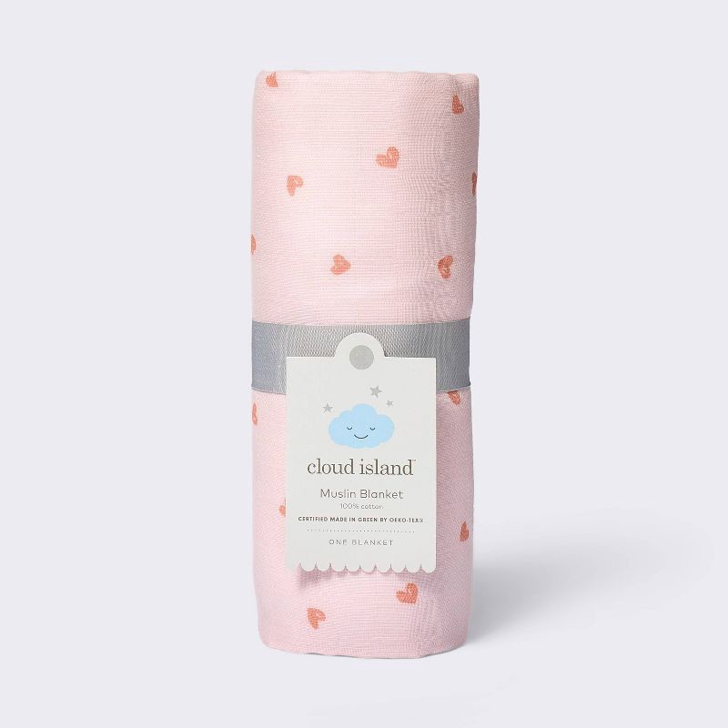 slide 4 of 4, Muslin Swaddle Blanket - Hearts - Cloud Island™, 1 ct
