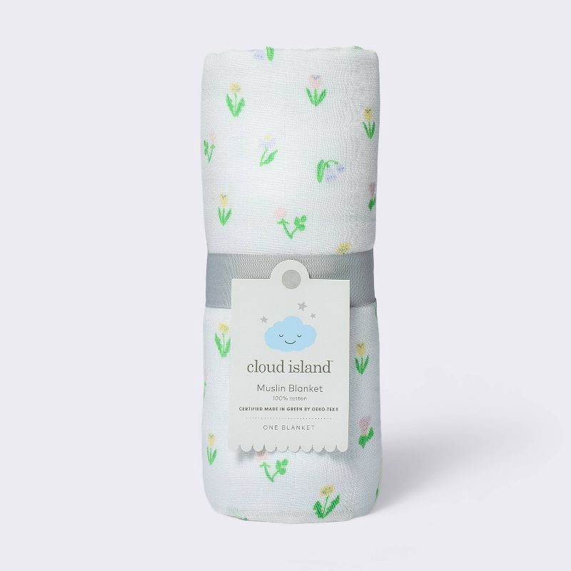 slide 4 of 4, Muslin Swaddle Blanket - Floral - Cloud Island™, 1 ct