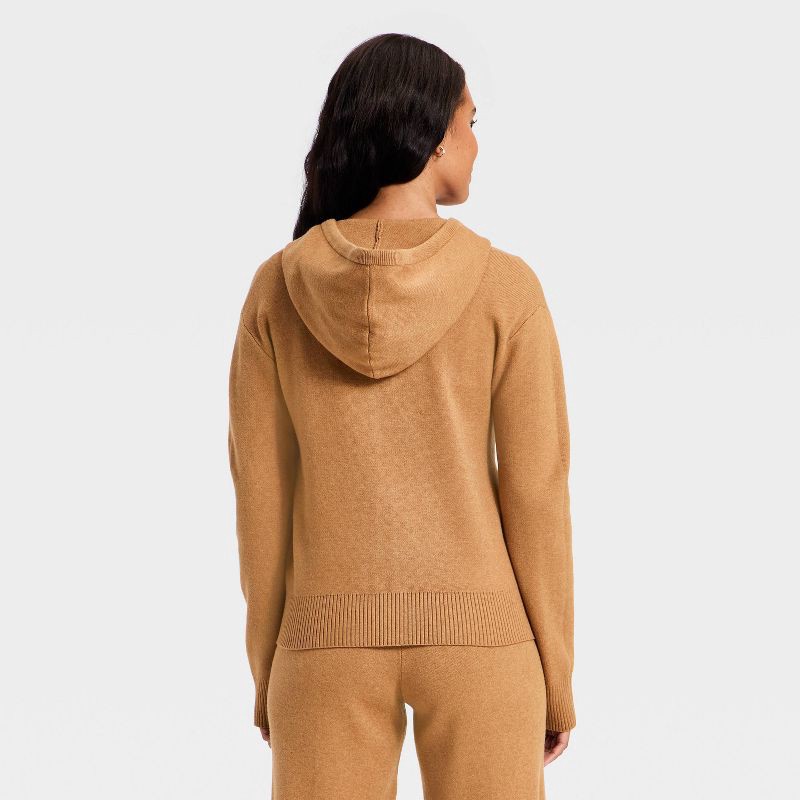 slide 2 of 3, Women's Hooded Zip-Up Sweater - A New Day™ Brown L, 1 ct