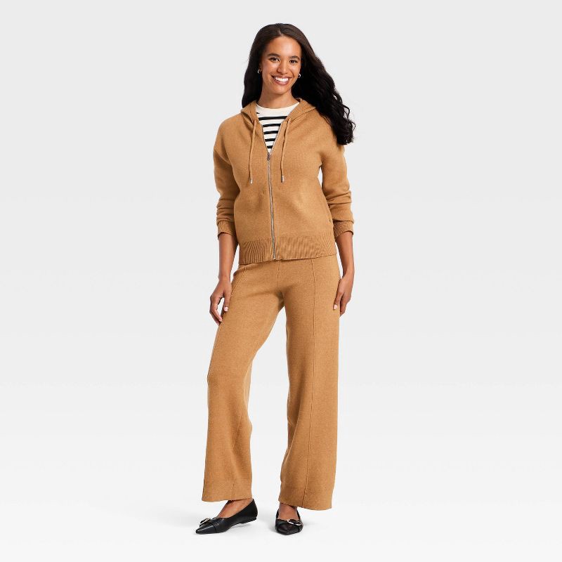 slide 3 of 3, Women's Hooded Zip-Up Sweater - A New Day™ Brown L, 1 ct