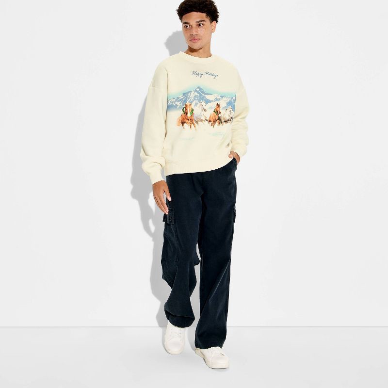 slide 1 of 3, Men's Holiday Horses Crewneck Sweatshirt - Original Use™ Cream S, 1 ct
