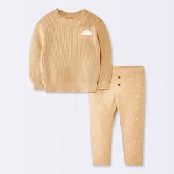 Baby Boys' 2pc Cloud Sweater Top and Modal Ribbed Leggings Set - Cloud Island™ Brown 6-9M