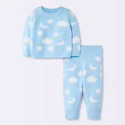 Baby Boys' 2pc Moon and Stars Chenille Sweatshirt and Jogger Pants Set - Cloud Island™ Blue 3-6M