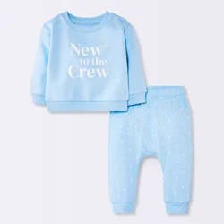Baby Boys' 2pc New to the Crew Fleece Sweatshirt and Jogger Pants Set - Cloud Island™ Blue 0-3M