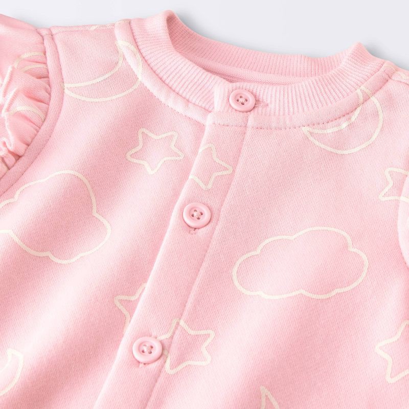 slide 2 of 4, Baby Girls' Moon and Stars Fleece Romper - Cloud Island™ Pink Newborn, 1 ct