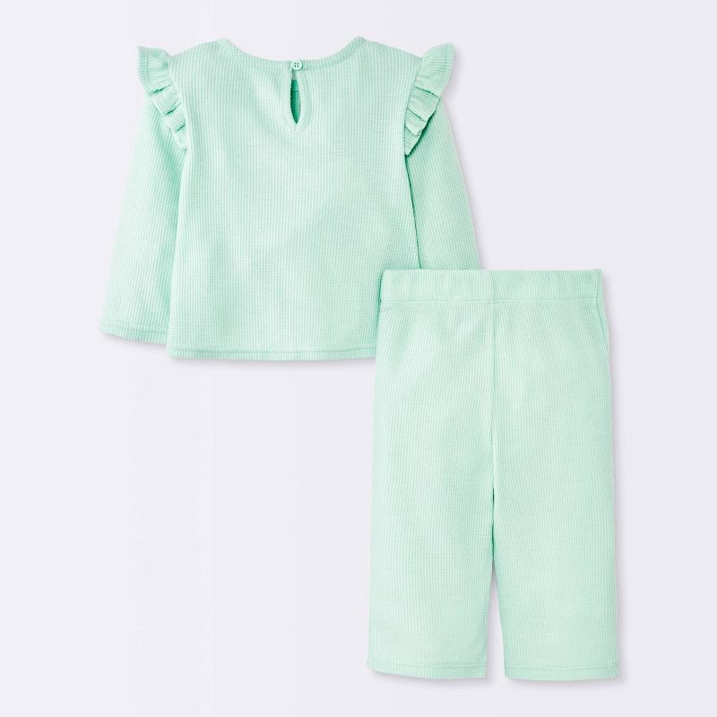 slide 4 of 4, Baby Girls' 2pc Cloud Flutter Waffle Sweatshirt and Pull-On Pants Set - Cloud Island™ Green 0-3M, 2 ct