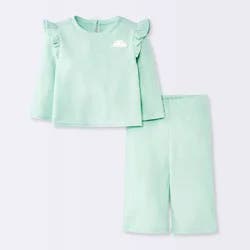 Baby Girls' 2pc Cloud Flutter Waffle Sweatshirt and Pull-On Pants Set - Cloud Island™ Green 3-6M
