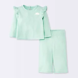 Baby Girls' 2pc Cloud Flutter Waffle Sweatshirt and Pull-On Pants Set - Cloud Island™ Green 18M