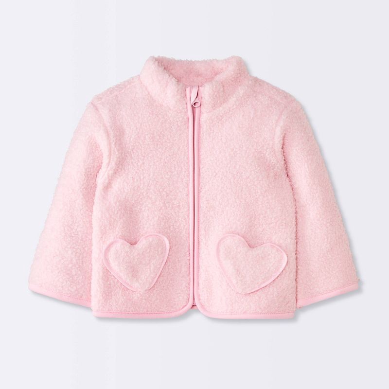 Baby Girls' Heart Fuzzy Jacket - Cloud Island™ Pink Newborn 1 ct | shipt