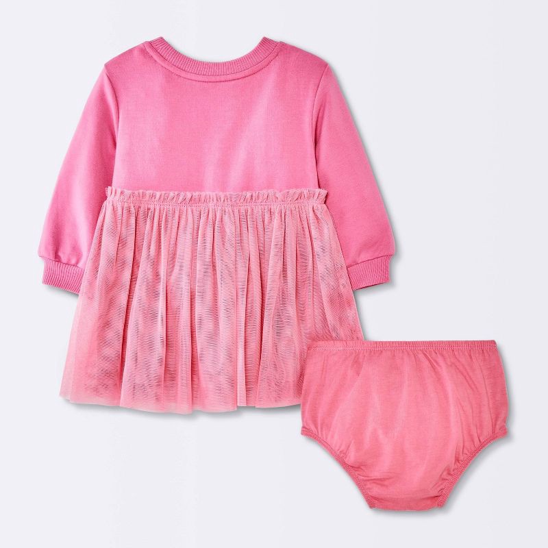 slide 2 of 4, Baby Girls' Long Sleeve Modal Fleece Tulle Dress - Cloud Island™ Pink Newborn, 1 ct