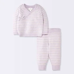 Baby Girls' 2pc Striped Chenille Wrap Top and Pants Set - Cloud Island™ Purple 0-3M