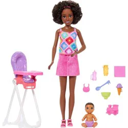Barbie Skipper Babysitters Inc. Playset with Friend Doll, Toddler Doll, High Chair & 8 Accessories