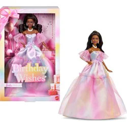 Barbie Signature Birthday Wishes Fashion Doll with Black Hair in Dress with Pastel Rainbow Effect