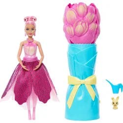 Barbie Petal Pop Scented Fashion Doll with Pink Tulip Dress, Reveal Accessories like Bunny & More