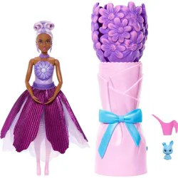 Barbie Petal Pop Scented Fashion Doll with Purple Dress, Reveal Accessories like Bunny & More