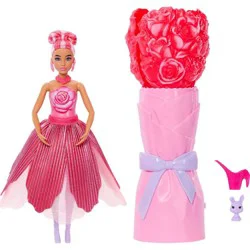 Barbie Petal Pop Scented Fashion Doll with Rose Dress, Reveal Accessories like Bunny & More