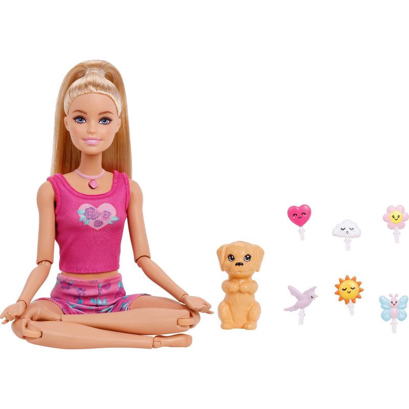 slide 1 of 6, Barbie Mindful Moves Fashion Doll in Yoga Clothes with Audio, Lights and Music, Blonde with Pet, 1 ct