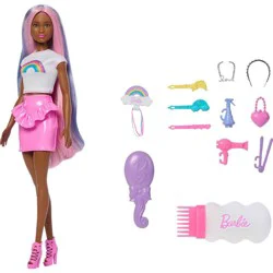 Barbie Rainbow Sparkle Hair Fashion Doll with Extra-Long Hair, Red Lipstick and 12 Styling Accessories