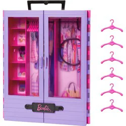 Barbie Closet with 6 Hangars, Accessory Features Translucent Doors, Racks & Shelves