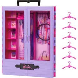 Barbie Closet with 6 Hangars, Accessory Features Translucent Doors, Racks & Shelves