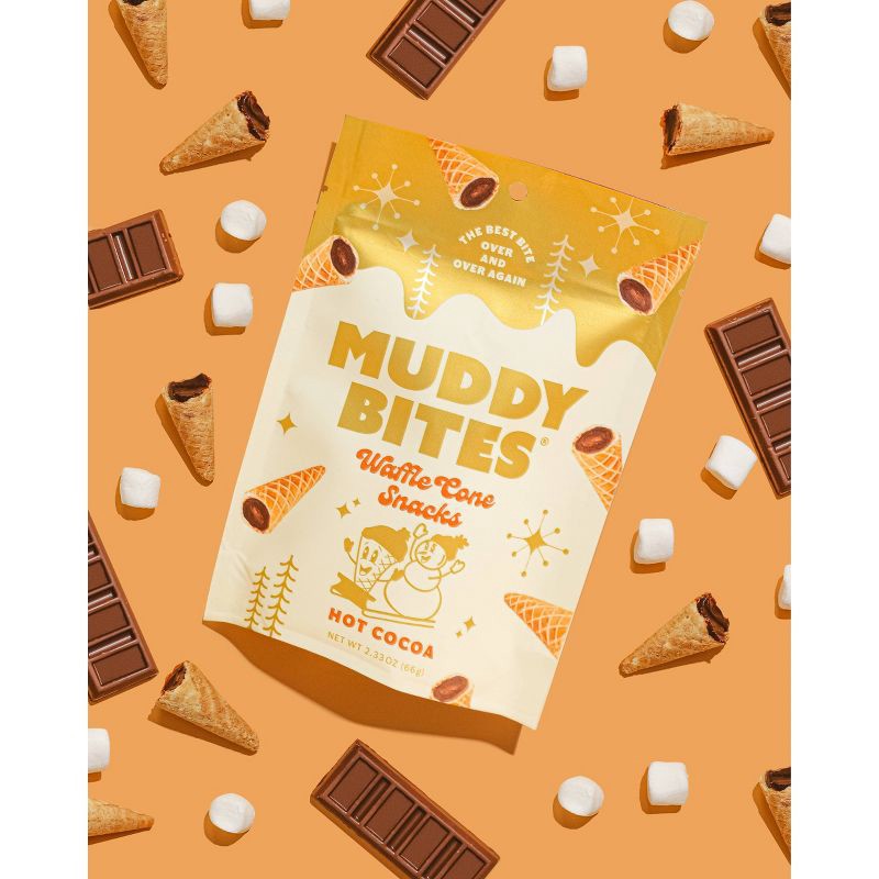slide 3 of 5, MUDDY BITES Hot Christmas Cocoa Waffle Cone Cookies Snacks - 2.33oz, 2.33 oz