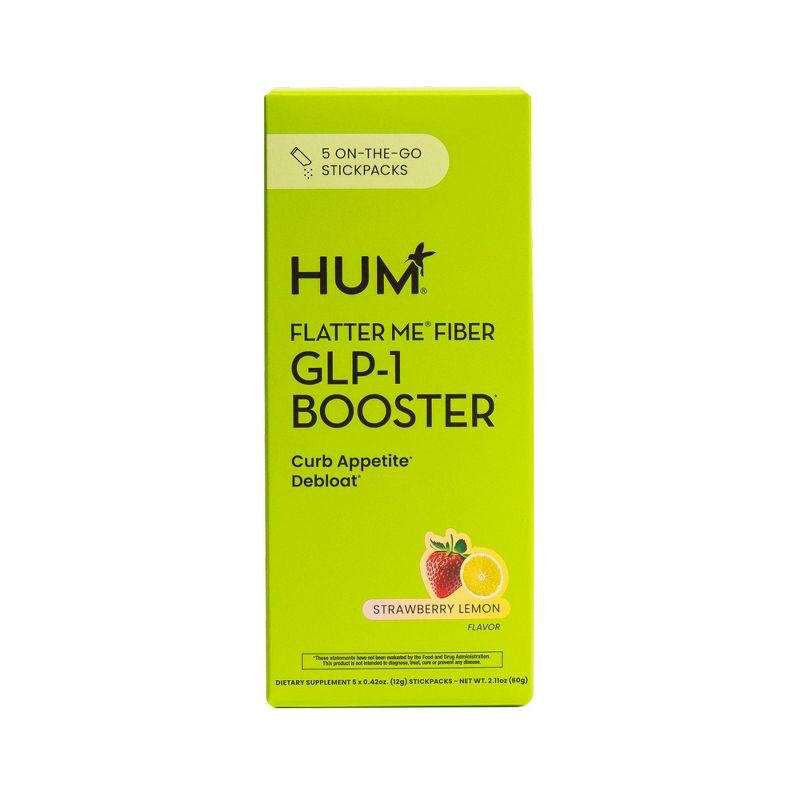 slide 2 of 7, HUM Nutrition Flatter Me Fiber GLP-1 Booster Stick Pack - Strawberry Lemon - 5ct, 5 ct
