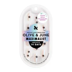 Olive & June Press-On Fake Nails - Maximalist - M Almond - Puffy Black Petal Iridescent - 42ct