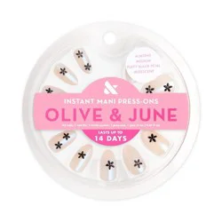 Olive & June Press-On Fake Nails - Maximalist - M Almond - Puffy Black Petal Iridescent - 42ct
