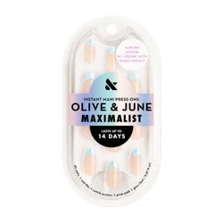 Olive & June Press-On Fake Nails - Maximalist - M Almond - BP Chrome with Pearls French - 42ct