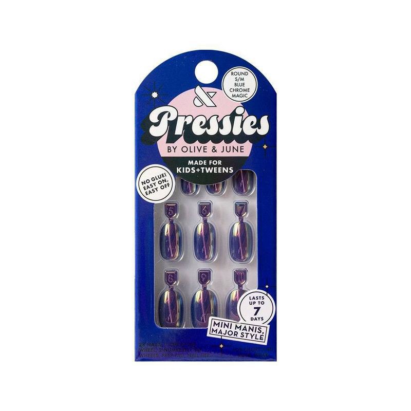 slide 1 of 6, Olive & June Kids' Press-On - S/M - Blue Chrome Magic - 28ct, 28 ct