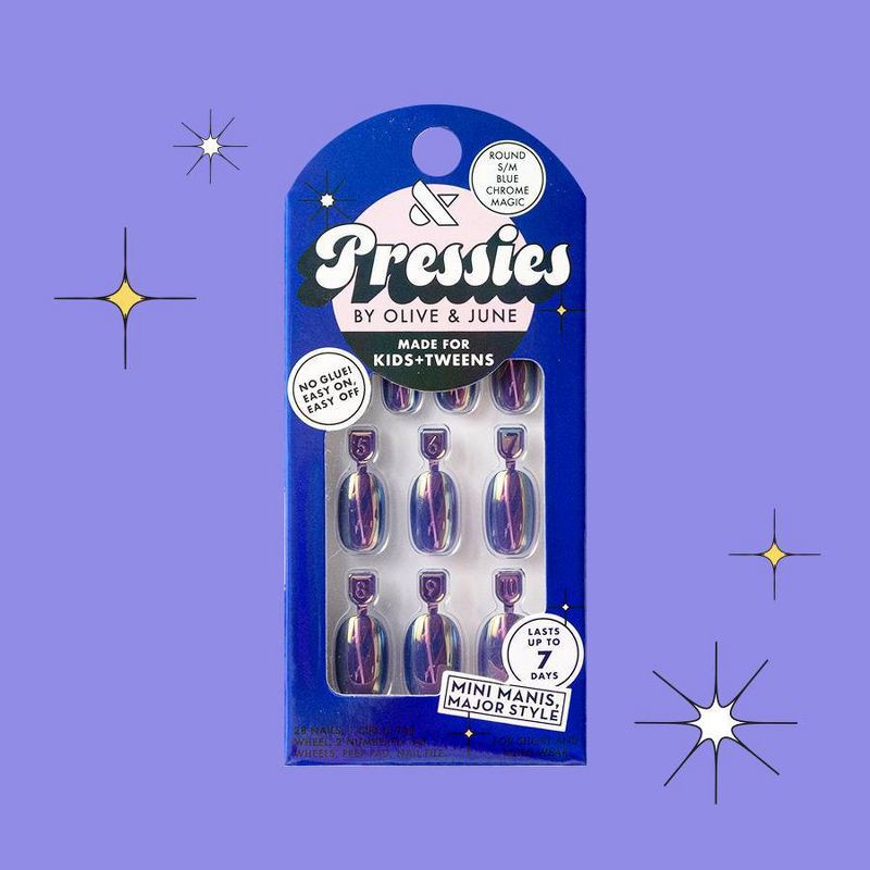 slide 1 of 6, Olive & June Kids' Press-On - S/M - Blue Chrome Magic - 28ct, 28 ct
