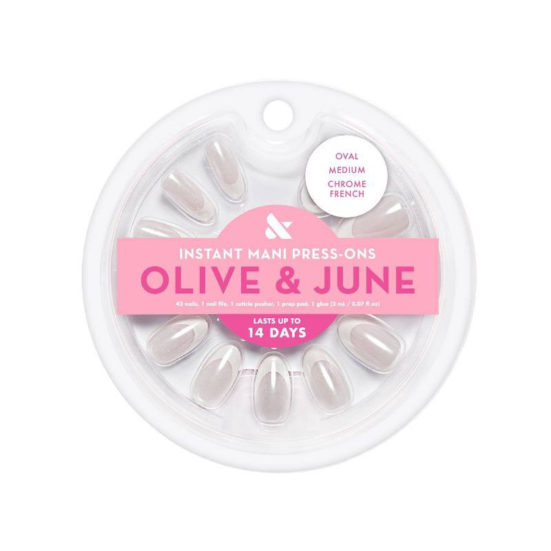 slide 1 of 5, Olive & June Press-On Fake Nails - M Oval - Chrome French - 42ct, 42 ct