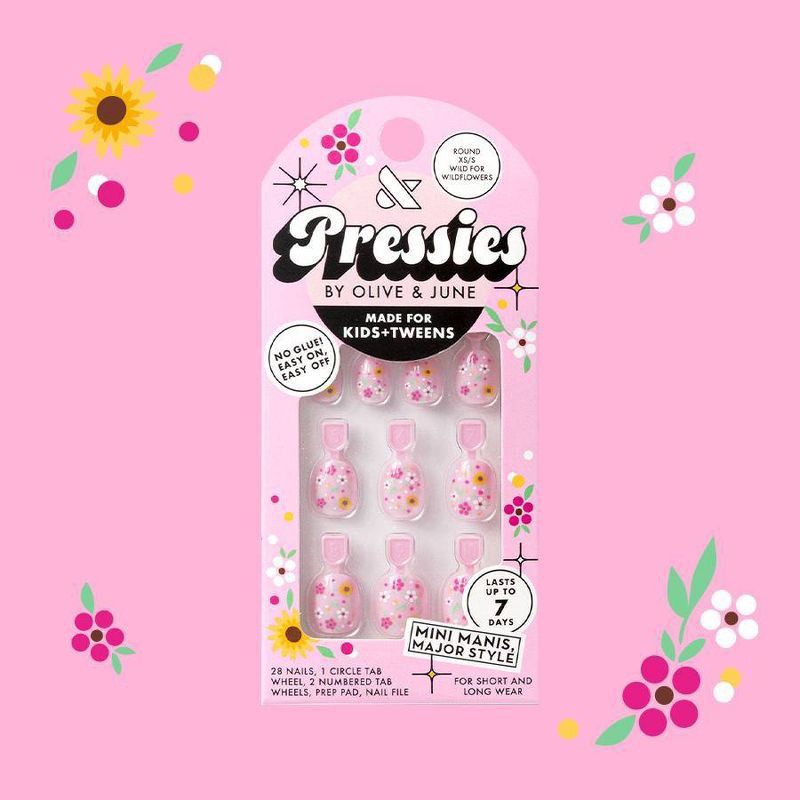 slide 2 of 6, Olive & June Kids' Press-On - XS/S - Wild for Wildflowers - 28ct, 28 ct