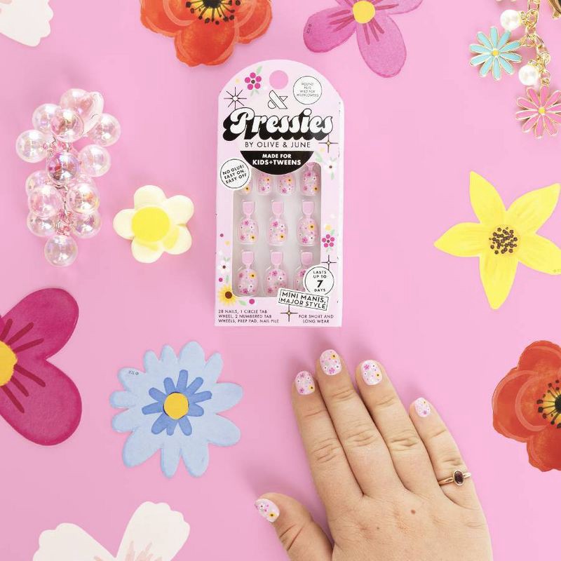 slide 5 of 6, Olive & June Kids' Press-On - XS/S - Wild for Wildflowers - 28ct, 28 ct