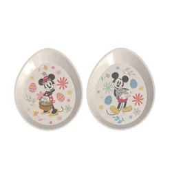 Zak Designs Mickey And Minnie 2pc Melamine Bamboo Egg Shaped Plate Set White