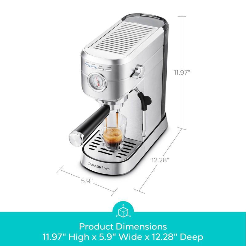 slide 2 of 7, Casabrews CM5418 20 Bar Espresso Machine and Coffee Maker with Pressure Gauge, Steam Function, 34oz Removable Water Tank Silver, 34 oz