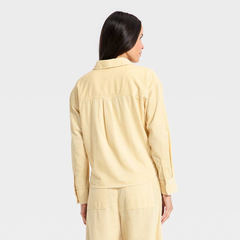 slide 2 of 3, Women's Long Sleeve Cropped Corduroy Collared Neck Button-Down Shirt - Universal Thread™ Cream XS, 1 ct