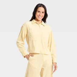 Women's Long Sleeve Cropped Corduroy Collared Neck Button-Down Shirt - Universal Thread™ Cream XL