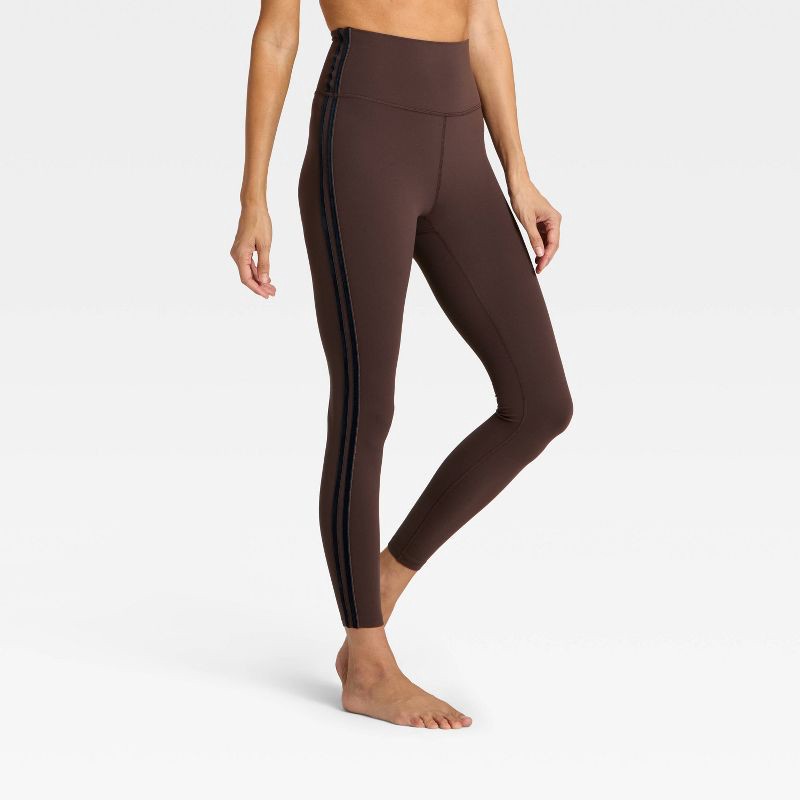slide 1 of 5, Women's Everyday Soft High-Rise Piped 7/8 Leggings - All In Motion™ Brown M, 1 ct