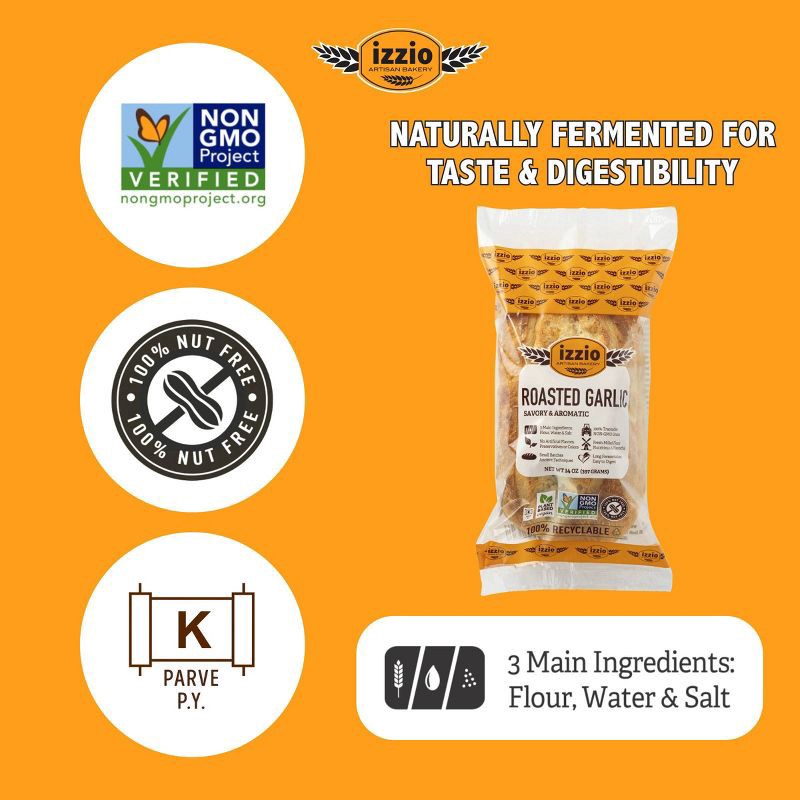 slide 4 of 5, Izzio Artisan Bakery Take & Bake Roasted Garlic Batard Sourdough Bread - 14oz, 14 oz