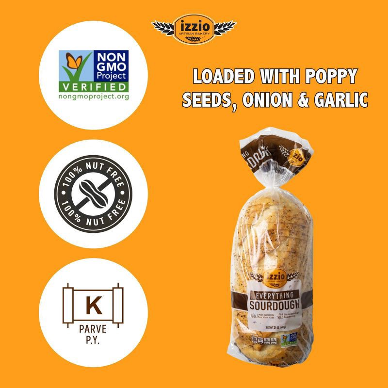 slide 4 of 5, Izzio Artisan Bakery Everything Sourdough Sliced Batard Bread - 24oz, 24 oz