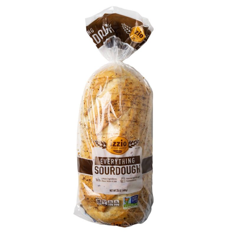slide 1 of 5, Izzio Artisan Bakery Everything Sourdough Sliced Batard Bread - 24oz, 24 oz