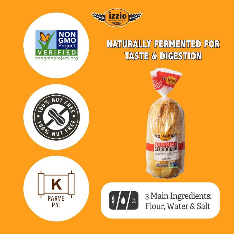 slide 4 of 5, Izzio Artisan Bakery Rustic Potato Sourdough Sliced Batard Bread - 24oz, 24 oz