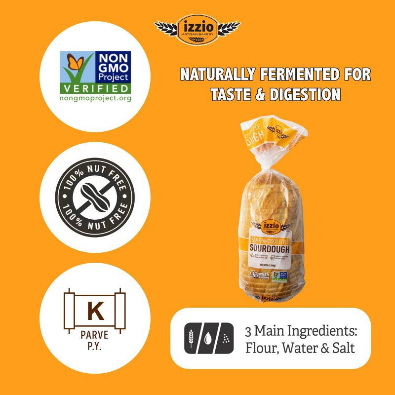 slide 4 of 5, Izzio Artisan Bakery San Francisco Style Sourdough Sliced Batard Bread - 24oz, 24 oz