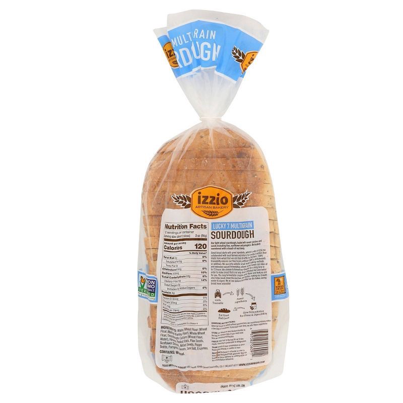 slide 2 of 5, Izzio Artisan Bakery Lucky 7 Multigrain Sourdough Sliced Batard Bread - 24oz, 24 oz